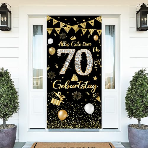Deko 70. Geburtstag Banner für Mann und Frau - Alles Gute zum Geburtstag Party Dekoration, Schwarzes Gold, 185 × 90 cm