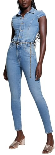 GUESS Tuta da donna Eco a maniche corte Nova Denim, Freebird, M
