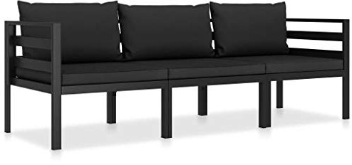 Homgoday Bettsofa-Set, 3-teiliges Gartensofa-Set mit Kissen aus Aluminium, Anthrazit, Sofa für Wohnzimmer, Sofa, Garten, modernes Sofaset für den Außenbereich, Möbel