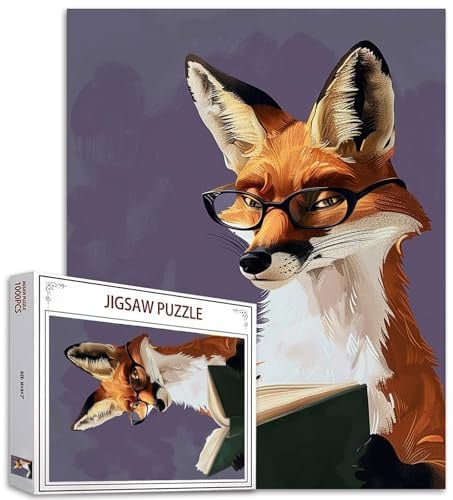 Fuchs Portrait Puzzles für Erwachsene 1000 Teile,Fuchs liest Buch Jigsaw Puzzle 27x20 Zoll Graffiti Funky Tiere Puzzles für Heimdekoration, Familie Puzzle perfekt für Spielabende