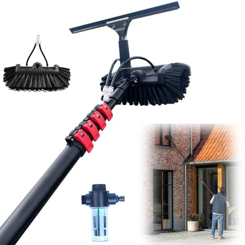 Teleskopstange Fensterreinigung 3.6-10.8M Teleskop Waschbürste mit Fensterwischer und Seifenspender zur Reinigung von Solaranlage Terrassendach Wintergarten Reinigungsset PV Anlage Reinigung (3.6M)