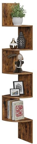 VIMBER Corner Shelf, 5-Tier Corner Bookshelf, Industrial Corner Ladder Shelf, Rustic Display Shelf for Living Room, Bedroom, Kitchen, Home Office, Metal Frame, Rustic Brown and Black UJSJ003F