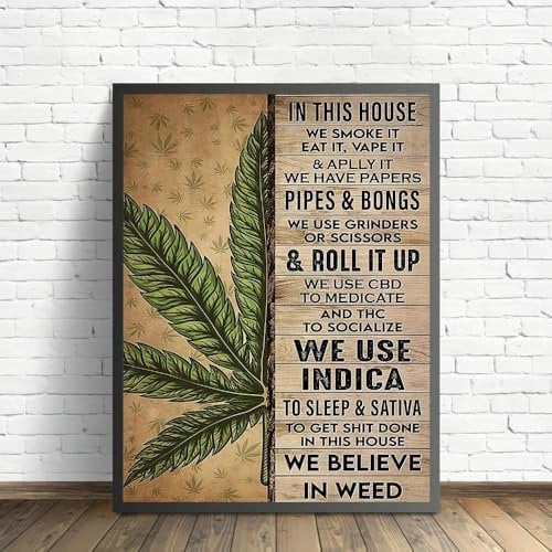 Vintage Cannabis Inspired Canvas Painting Cannabis Print Poster Wall Art Picture Office Kitchen Dining Room Bar Decor Wall Decor 50X70Cm Unframed