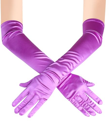 JUNART Lange Satin-Handschuhe, elegante Ellenbogen-Handschuhe für Opernparty, Hochzeit, Abendkleider, Karnevalskostüm, Tanz, Einheitsgröße