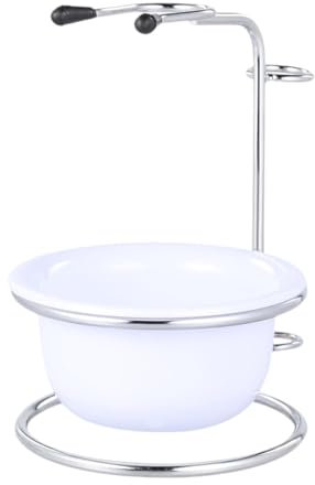 FashionCha Tasse de Rasage En Métal, Bol à Savon pour Homme, avec Support, Blanc