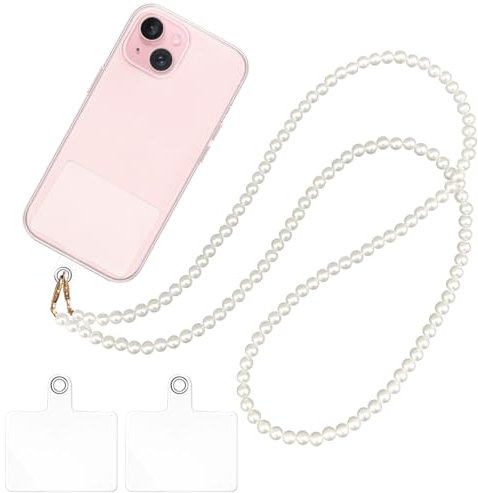 Wugauwor Perla Cuerda para Movil con 2 Parches Universales, Cordon para Movil con Cuentas, Cuerda Movil Colgar, Correa Movil Cuello para Todos los Teléfonos Inteligentes, Caso, Monedero