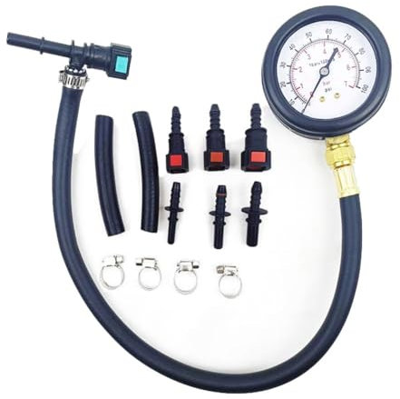 Exogio Automotive Fuel System Gasoline Pressure Gauge, Motorcycle Car Pressure Tester 0-100 PSI 6.3/7.89/9.49 with Valve, Fuel Pressure Test Kit for Car, Motorcycle