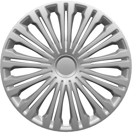 XL Cover Set 4 Copricerchi Auto 16 pollici Argento Tipo Alluminio - Anello Metallico Regolabile - ABS Resistente Universali