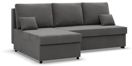 Mebligo Kemi - Ecksofa mit Schlaffunktion, Bettkastem, Komfort und Still, Schaum, grau (Mikrofaza 27)