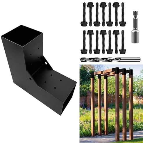 DEVALLEY 2-Way Pergola Brackets Kit, DIY L-Shaped Woodwork Brackets for 6 x 6 (Actual:5.5x5.5) Lumber for Patio Pergolas, Gazebos, Log Cabin W/Hardware - 1 Pack