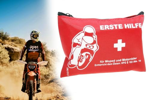 Erste-Hilfe-Set, Mini Verbandtasche für Motorrad Moped Roller Quad Fahrrad, klein + kompakt, Verbandskissen 85 x 115 x 50mm, 10-teilig