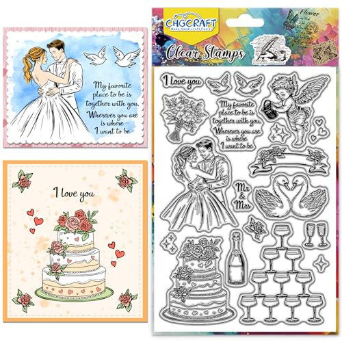 CHGCRAFT Hochzeit Elemente Clear Stempel Champagner Torte Transparent Handwerk Stempel für DIY Scrapbooking Fotoalbum Dekorative, 6,3x4,3 Zoll