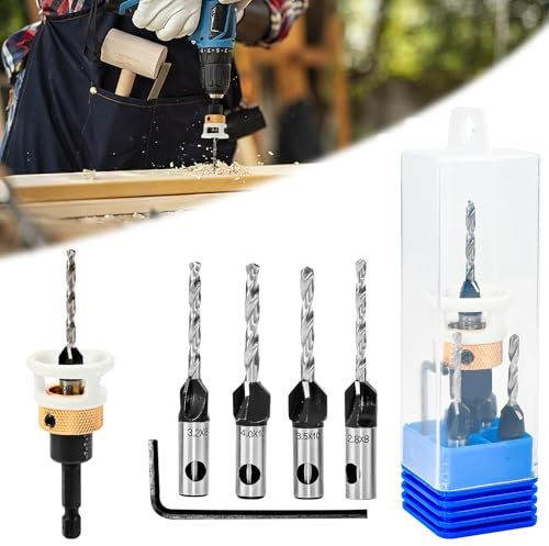 JNEYVIC 6 PCS Broca Avellanadora Madera con Tope de Profundidad, Brocas para Madera con Vástago Hexagonal de 1/4, Brocas para Carpintería, Herramientas Carpinteria para Madera
