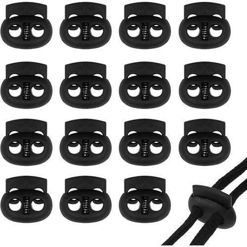 RODISHOMM 15 Stück Kordelstopper mit Doppelöffnung – Kunststoff Kordelzug Stopper für Kleidung, Rucksäcke, Paracord, Jacken, Hosen, Sportbeutel, elastische Schnüre