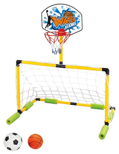 Xoeryoy Cerceau de Basket-Ball Flottant pour Piscine, But de Football 2 en 1 ＆ Cerceau Basket-Ball Piscine, But détachable avec 2 balles pour Enfants et Adultes