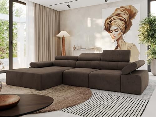 MKS MEBLE Ecksofa mit relaxfunktion elektrisch, Sofa L-Form - Rilasso - Braun Velvet Links