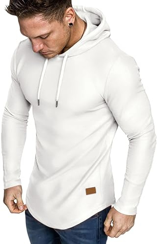JMIERR Mens Hoodies Athletic Sweatshirt Muscle Long Sleeve T Shirts Casual Drawstring Tops White