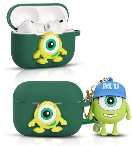 LEWOTE Compatible con Apple Airpods Pro 3 Estuche protector divertido Bonito Slim Dibujos animados Funda con Llavero de Muñeca (Mike)