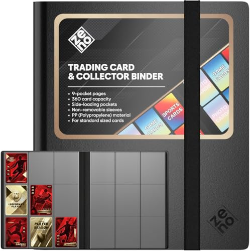 Trading Card Binder 9 Pocket, 360 Capacity, Side Loading, PP Material | Nonremovable Sleeves Keep Contents Secure, Sized for TCG and Sports Collectibles, Browse Without Bulk - Black