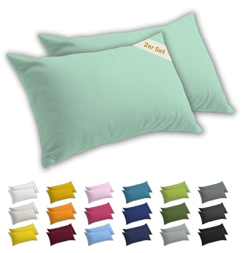 Lavea® 2er Set Kissenbezug 50x70 - Eukalyptus | 100% Baumwolle Jersey – Weiche Kissenhülle & Kopfkissenbezüge, OEKO-TEX® Standard