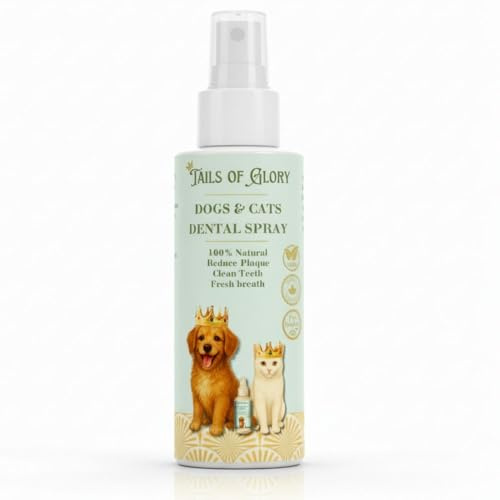 Spray dentaire chien et chat naturel, formule prébiotique, 100 ml | Tails of Glory : spray dentifrice chien chat sans brossage pour haleine fraîche, réduction de plaque et anti-tartre