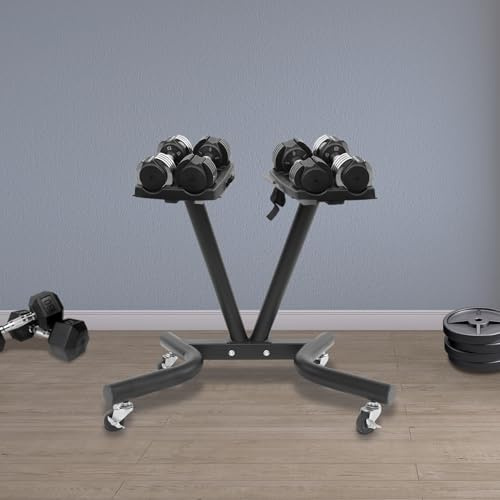 Justerbart hantelställ V-format hantelställ, multifunktionell hantelhylla vikthylla med hjul, varje bricka lastkapacitet 50 kg, för hem och gym