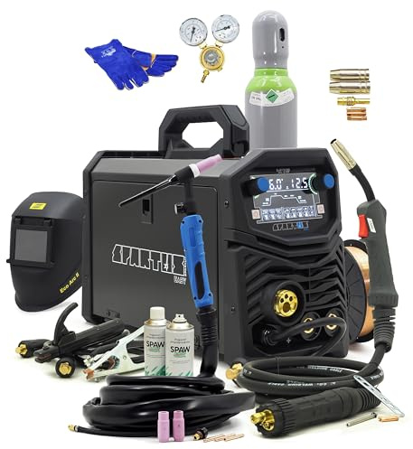 SPARTUS EasyMIG 210P XXL Set - Kombischweissgerät 200A Puls mit Zubehör - Alu Schweissgerät Synergic Inverter MIG MAG WIG MMA - Vollausstattung 230V - Bestschweissen.de