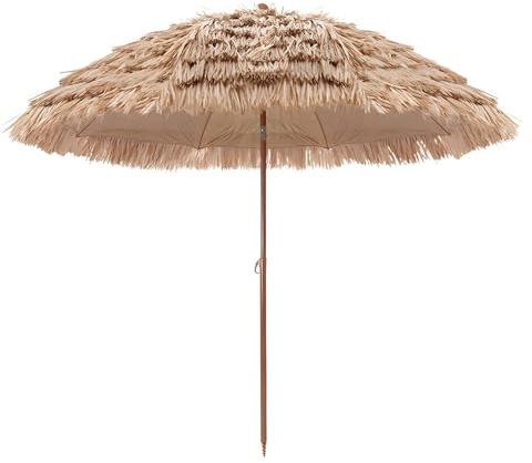 KXWOQ3ED Sombrilla Paja Terraza Exterior 200 cm/240 cm, Sombrilla de Jardin Playa Hawaiana con Inclinación, 8 Varillas, para Patio, Balcón y Piscina(240cm/8ft)