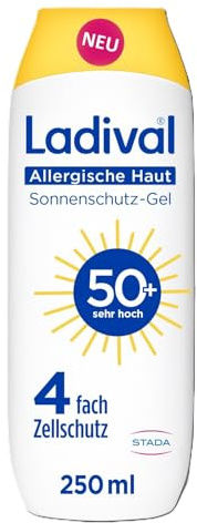 Ladival Allergische Haut Sonnencreme LSF 50, Körper, Sonnenschutz-Gel 250ml | Bei Sonnenallergie & Mallorca-Akne, 4-fach Zellschutz, wasserfest, fettfrei, korallenfreundlich, schnell einziehend