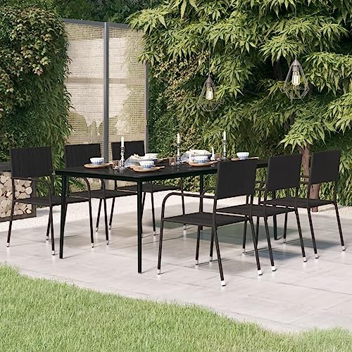 Kangardius Garten-Esstisch Schwarz aus Stahl und Glas 200x100x74 cm, Stabiler Outdoortisch für Balkon Terrasse Garten, wetterfest, pflegeleicht, platzsparend, funktional
