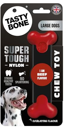 TastyBone Nylon Dog Chew Toy for Large Dogs (Beef) - Indestructible for Aggressive Chewers, Everlasting Flavour, Strong Healthy Teeth, Made in the UK
