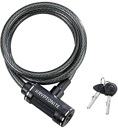 Kryptonite - Cable antirrobo para bicicleta, 1,8 m x 12 mm, cable de acero con llaves y soporte de montaje