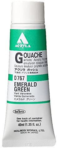 Holbein Acrylic Gouache Artists Acrylic Polymer Emulsion, 40ml Emerald Green (D767A)