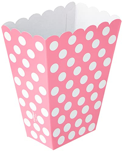Unique-Polka Dots Paquete de 8 cajas para palomitas a lunares, color rosa oscuro, (59295)
