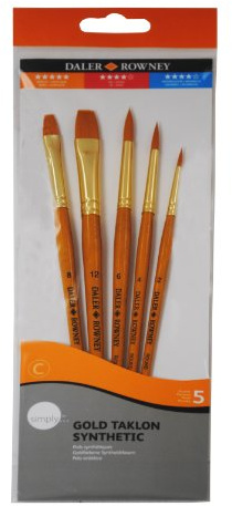 Daler-Rowney Simply Acrylic Brush Set 5 Assorted Brushes | Synthetic Hair, Short Handles, Assorted Brushes, For Entry-Level Artists & Hobbyists