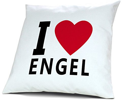 digital print Kopfkissen Engel, Kissen mit Füllung I Love Engel, 40 cm, 100% Baumwolle, Kuschelkissen, Liebeskissen, Namenskissen, Geschenkidee
