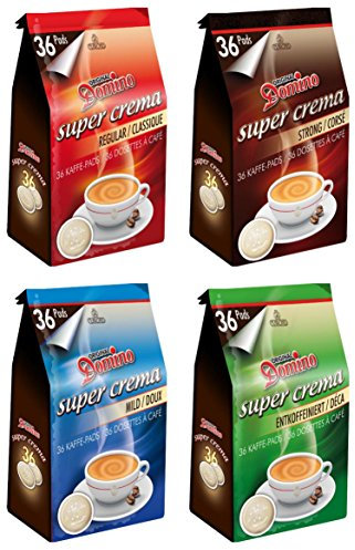 Domino café - Lot découverte - 4 x 36 dosettes compatibles Senseo - Classique, Doux, Corsé et Déco