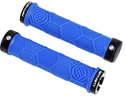 FIFTY-FIFTY Double Lock-On Mountain Bike Grips, Bicycle Handlebar Locking Grips, Non-Slip MTB Handle (Blue)