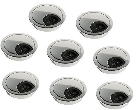 Emuca Passacavi Rotondo Diametro 60 mm da Incastrare in Scrivania/Tavolo in Zama, Cromato, Pack di 8 Pz
