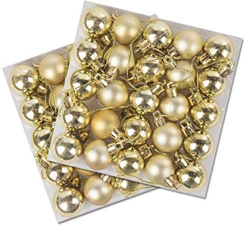 Robelli Pack of 50 Miniature Shiny & Matte Christmas Tree Baubles (Gold)