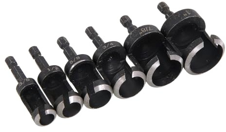 Neilsen CT0640-6pc Wood Plug Cutting Set with 6mm Hex Shafts - Sizes 10mm to 25mm