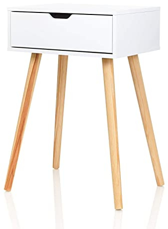 Furniture for Friends Möbelfreude Doluna Nachtkonsole Tjark Nachttisch mit Schublade | Weiß mit Holzfüßen | 40 x 30 x 60 cm