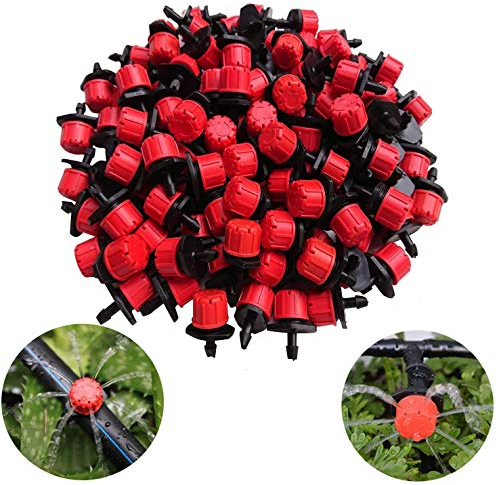 xutong 100 aspersores ajustables con sistema de riego de micro goteo, antiobstrucción, emisor de goteo, suministros de jardín rojos de 0,6 cm
