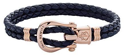 Paul Hewitt Schäkel Armband Damen PHINITY - Leder Armband Frauen (Marineblau), Armband Damen mit Schäkel Verschluss aus IP-Edelstahl (Rosegold)
