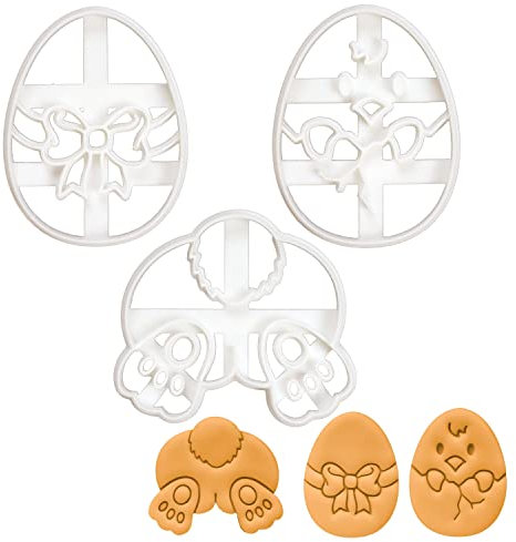 BAKERLOGY Set of 3 Easter Cookie Cutters (Designs: Bunny Butt, Easter Egg and Chick) - Detailed Biscuit Cutter Design for Baking and Crafts, Ideal on Fondant, Dough, Clay