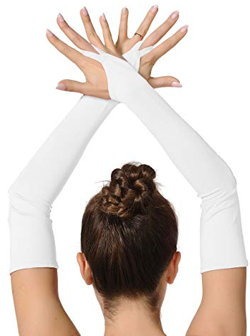 SUPRNOWA Adult Women’s Over Elbow Spandex Fingerless Long Gloves Costume Glove One Size Fits All (White)
