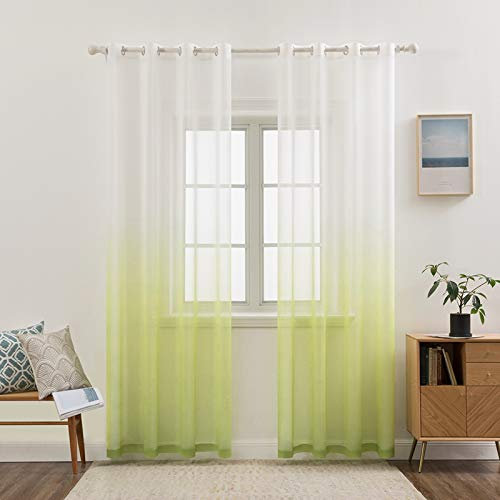 MIULEE Gardinen Transparent Vorhänge Farbverlauf Voile Sheer 2er Set Vorhang mit Ösen Dekoschal Fensterschal für Schlafzimmer und Wohnzimmer 260 cm x 140 cm(H x B) Weiß Grün