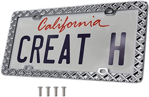 creathome 3D Waffle Pattern Chrome License Plate Frame from Pure Zinc Alloy Metal Perfect Plate Holder