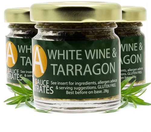 White Wine & Tarragon Cooking Sauce (3 Jars x 28g) | Vegan Chicken Sauce Concentrate with Tarragon Flavour | Marinade, Glaze, Rub-In Sauce | British-Made Restaurant-Quality | Gluten-Free