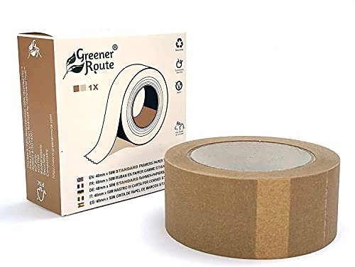 Greener Route 48mm Packaging Framer's Paper Tape Recyclable | Natural Rubber Self-Adhesive Saturated Paper Tape | 50 Meter Roll - Vegan - Sustainably Sourced (1)